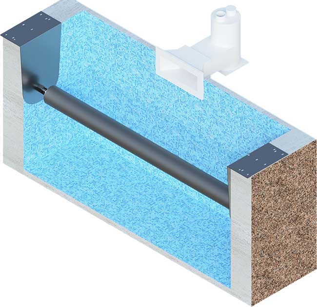 Vue coupe 3D volet pour piscine immergé "Bermude"
